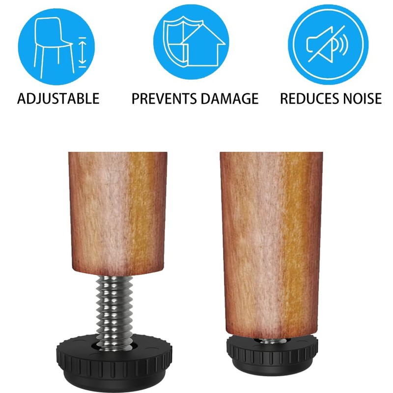 ALLWIN 1/4" Thread Furniture Feet Levelers - 18 Pack Adjustable