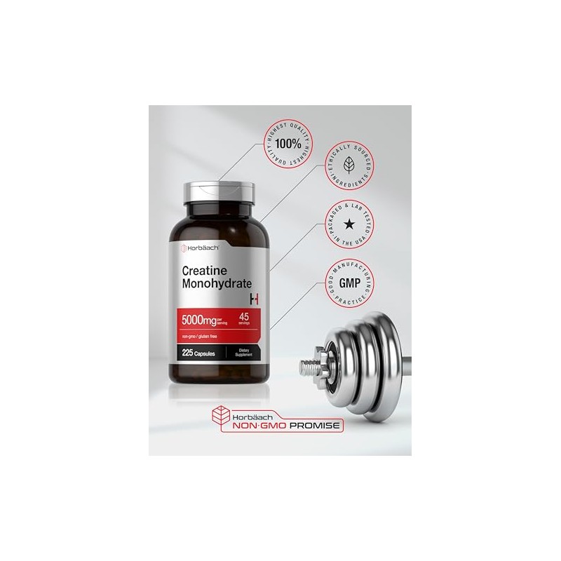 Horbäach Monohidrato de creatina | 5 g | 225 cápsulas