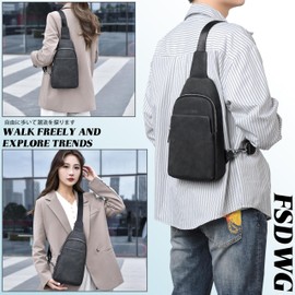 FSDWG Leather Body Bag, Crossbody Bag, Large Capacity, Left and Right Handed, Waterproof, Popular Brand, Genuine Product, black a