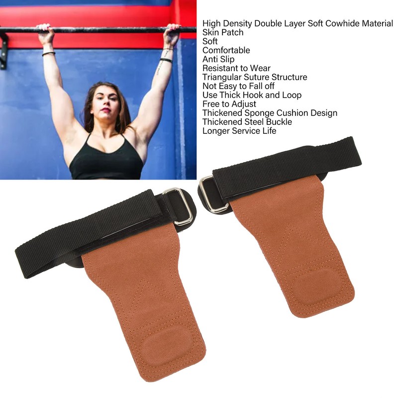 1 Pair Weight Lifting Grip Straps Double Cowskin Deadlifts Pull