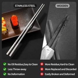 5 Pairs Metal Chopsticks, 316 18/10 Stainless Steel Chopsticks with Pattern, Reusable Dishwasher Safe, Non Slip Chopstick ,Chopstick Set for Home Restaurant