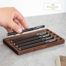 Chandeny Wooden Pen Tray, Horizontal Type, with Grooves, Desk Use, Dark Color, Pen Holder, Fountain Pen, Ballpoint Pen, Holds 3 Pens