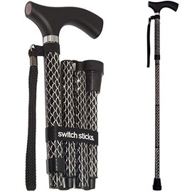 Switch Sticks Walking Cane for Men or Women, Foldable and Adjustable from 32-37 inches, Engraved Soiree