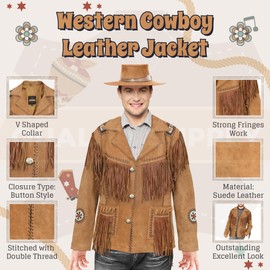 Quality Supply Men's Traditional Cowboy Western Leather Jacket | Native American Suede Coat with Beaded & Fringed