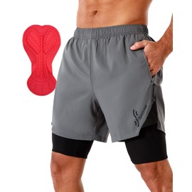 Sportneer Mens Mountain Bike Shorts, Men 4D Padded Cycling Bicycle Shorts for MTB Riding with 3 Pockets Grey