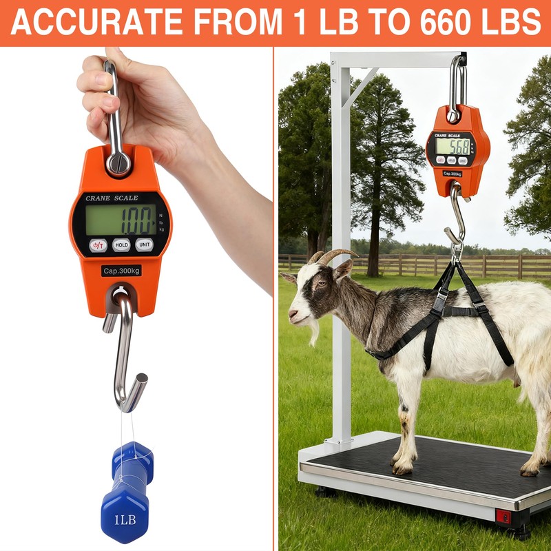 Outmate 660lb/300kg Digital Crane Scale - Compact LCD Handheld Hanging