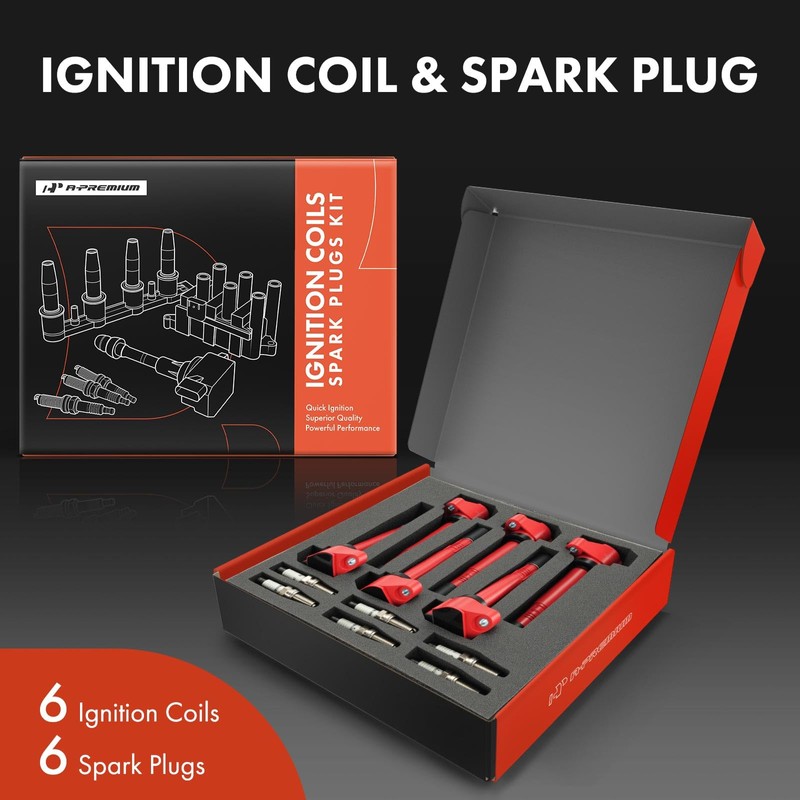 A-Premium Red Set of 12 Ignition Coil Pack and Iridium