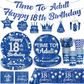 18th Birthday Decorations for Boys, 18th Birthday Decorations Plates and Napkins Sets Time to Adult 18th Birthday Decorations Boy