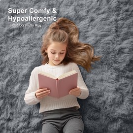 Homaxy High Pile Fluffy Rug Non-Slip Underside Washable Small Rugs for Living Room, Children's Room, Bedroom - 60 x 100 cm, Dark Grey