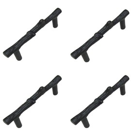 Jinyuanchao 3 Inch Hole Center Black Twig Cabinet Pulls, Alloy Rustic Branch Drawer Pulls and Handles for Dresser Cupboard Closet Kitchen Hardware, 4 Pack