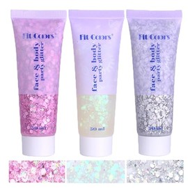 Body Glitter White & Silver & Pink 150ml Face Hair Self Adhesive Gel Accessories Cosmetic Glitter Long Lasting Chunky Sequins Glitters for Eye Lip Nails Gel Festival Rave
