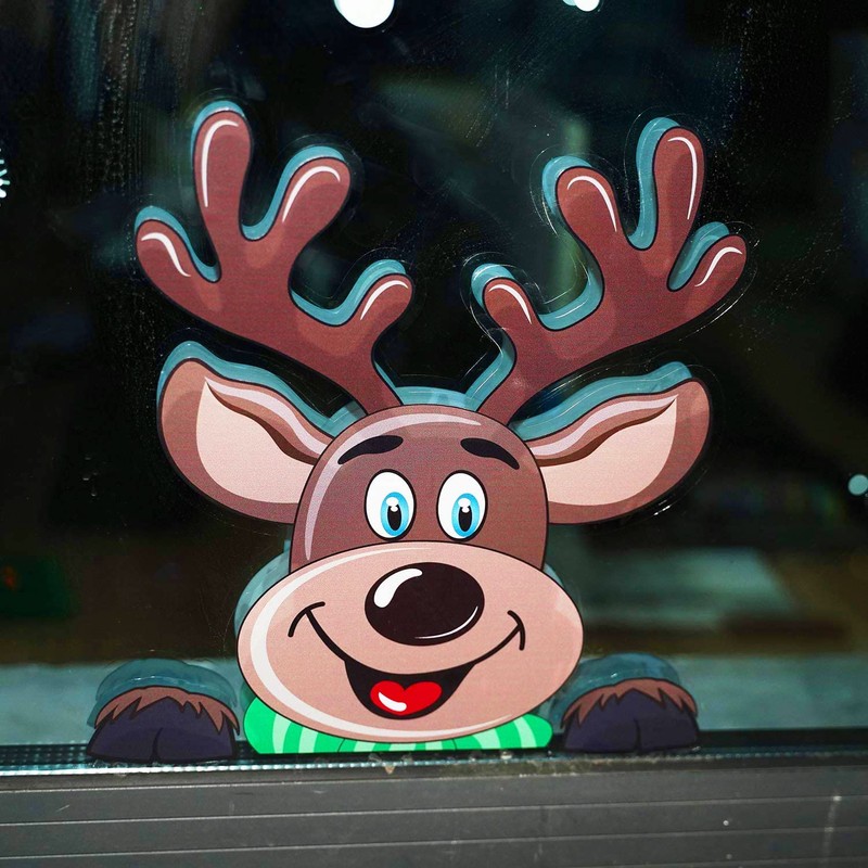 FINGOOO Christmas Window Stickers, Peeping Santa and Rudolph Window Clings