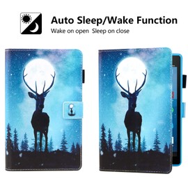 Dteck for Fire HD 8 (8th/7th/6th Generation) Smart Folio Tablet Case 2018/2017/2016 Release (8") with Auto Sleep Wake/Stand/Card Slots/Stylus, PU Leather Protective Cute Slim Magnetic Cover, Moon Elk