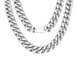 FindChic Stainless Steel Chunky Cuban Link Necklace for Women Men, 12MM Width & 20 Inch Length Hip Hop Cuban Chain Jewelry Gifts