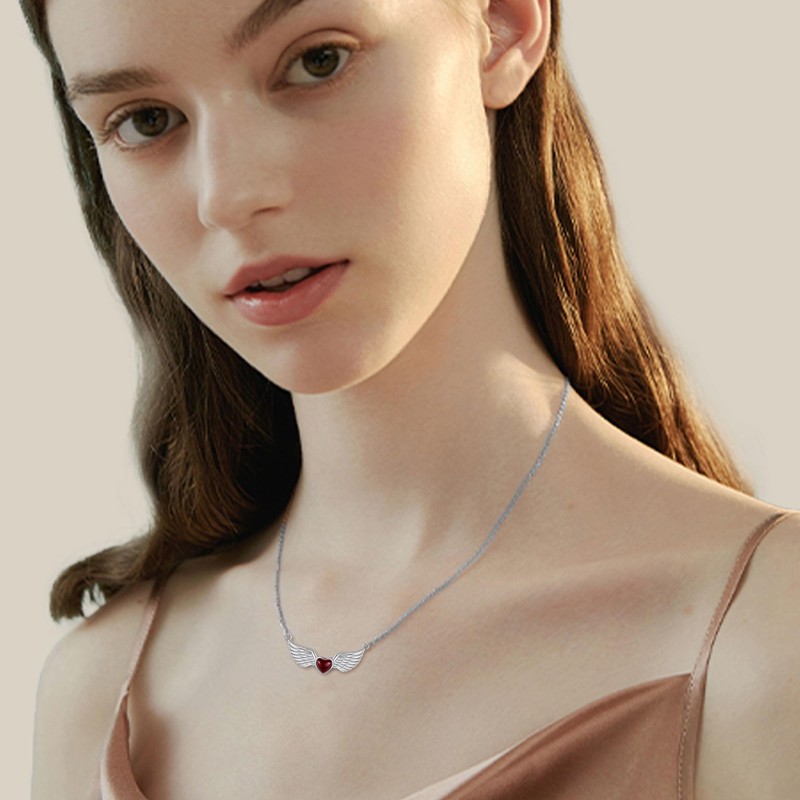 HUKKUN Angel Wings Necklace 925 Sterling Silver Small Angel Pendant