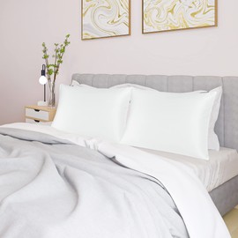 sourcing map Pillowcase Set Silk Satin Pillow Cases for Hair and Skin, Pillow Cases 2 Pack with Envelope Closure Snow White 50 x 75cm