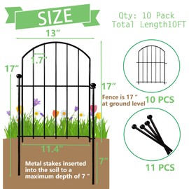 Decorative Garden Fence 17in x26ft, 26 Pack Rustproof Metal No Dig Fence Animal Barrier for Dog, Arched Flower Bed Edging Ornamental Wire Border Panel Fencing for Yard Patio Outdoor Decor