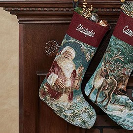 Manual Woodworkers Enchanted Jacquard Woven Tapestry Santa Stocking Santa