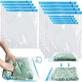 AOOWU Vacuum Storage Bags, 12 Pack (4 S, 4 L, 4 XL) Reusable Vacuum Travel Storage Bag, Space Saver Sealer Bags, Saves 75% of Storage Space, Roll-Up Compression, No Need for Vacuum Machine or Pump