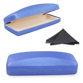 SMARTTOP Hard Shell Eyeglass Case- Sunglasses Glasses Case With Cleaning Cloth,Portable PU leather Eye Glass Carry Case (Light Blue)