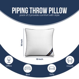 Utopia Bedding Throw Pillow Inserts (Pack of 2, White), 18 x 18 Inches Decorative Indoor Pillows for Sofa, Bed, Couch, Cushion Sham Stuffer