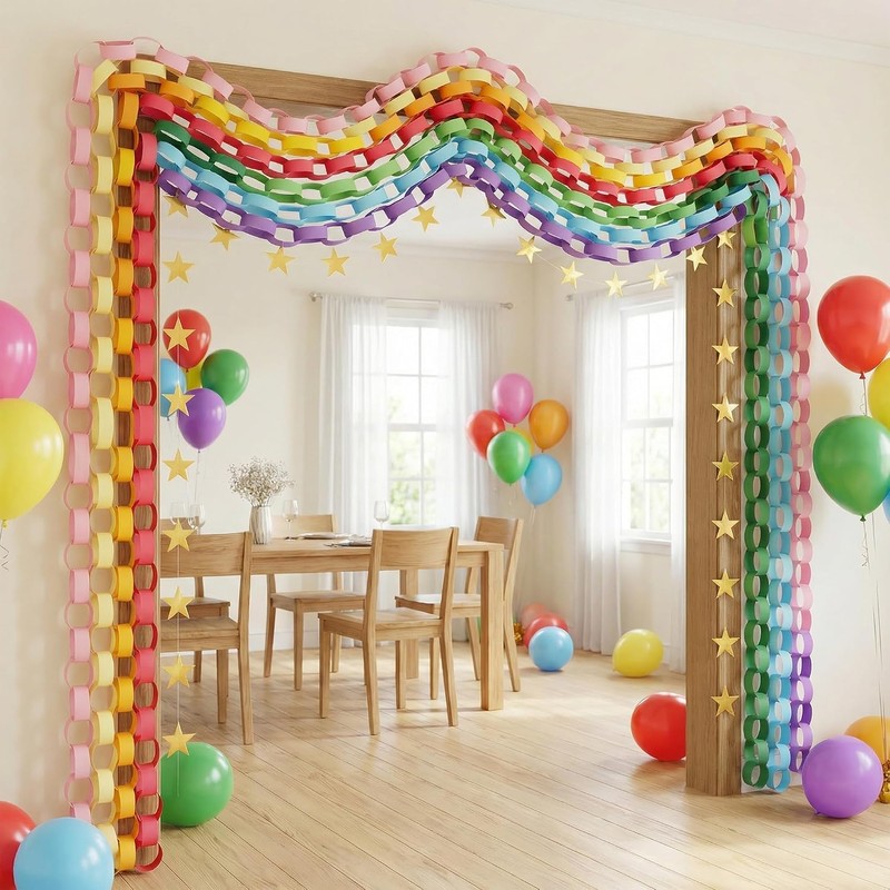 700PCS Colorful Paper Chain Strips,Paper Chain Star Garland Set