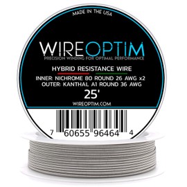 WIREOPTIM - 26 AWG Nichrome 80 2X Core - 36 AWG Kanthal A1 - Hybrid Resistance Wire - 25 Feet