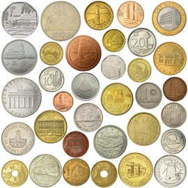 Historic Buildings Coin Collection - Faros, puertos, molinos de viento, rascacielos, aeropuertos, casas, puertas, monumentos, bancos, teatros, 10 monedas