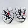 Snowy Branches Red Cardinal Stemless Wine Glasses Set of 2