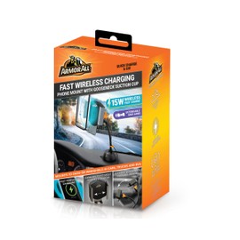 Armor All Wireless Charging Phone Holder, 15W Fast Charging Car Phone Mount, Flexible Gooseneck, Suction Cup and Cord Clip, 360 Degree Adjustable Viewing, Fits Most Phones