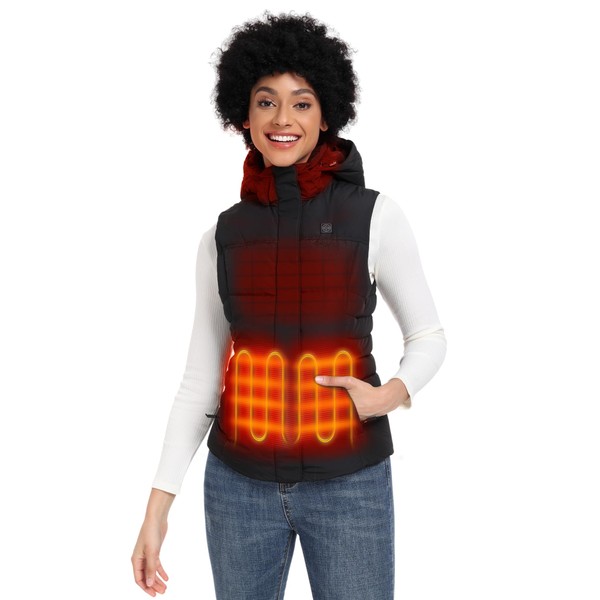 ORORO Women's Heated Down Vest with Detachable Hood, Battery Heating