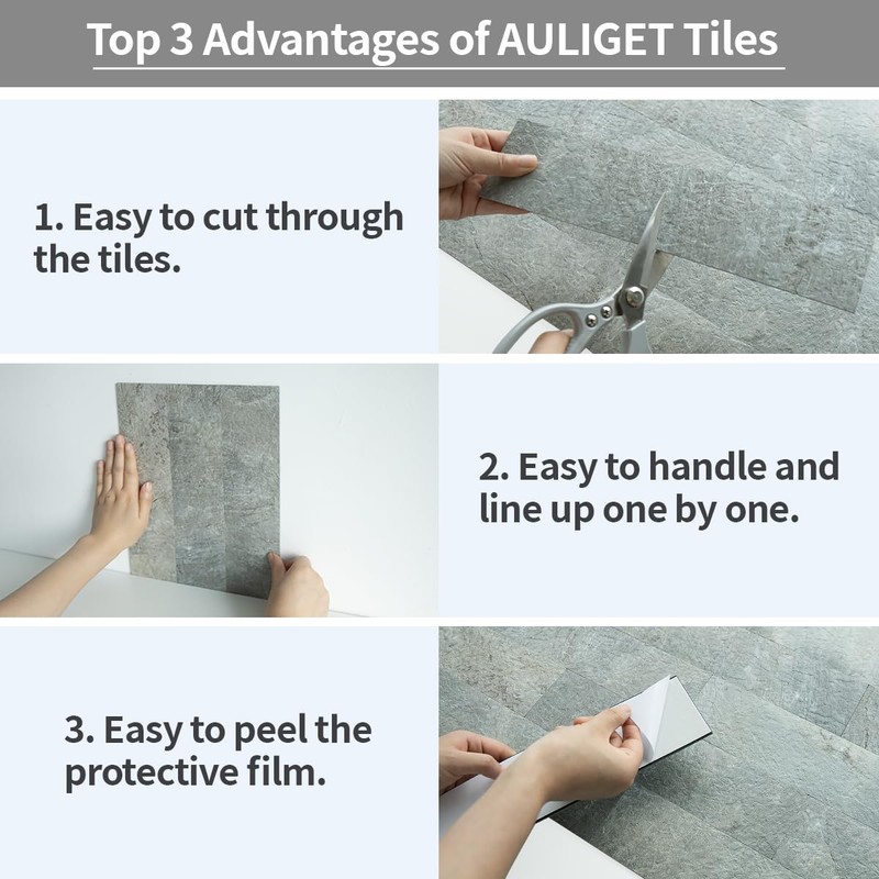 AULIGET 40-Piece Mountain Rock Peel and Stick Backsplash Wall Tiles,