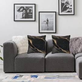 Marble Gold and Black Pillow Covers 18x18 in Couch Pillow Case Sets of 2 Modern Decorative Square Throw Pillows for Home Living Room Bedroom Bed Cushion Outdoor
