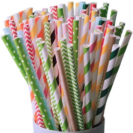 Oksoar 200pcs Striped Dot Paper Straws, Biodegradable Disposable Drinking Straws for Bridal Shower Brithday New Year Party Decoration Supplies Assorted Colors