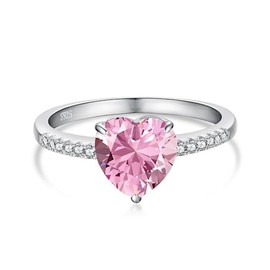 ATUP 2CT Heart Engagement Ring for Women 925 Sterling Silver Pink Gemstone Cubic Zirconia CZ Diamond Heart Wedding Ring Promise Rings for Her Anniversary Jewelry Gifts for Wife Girlfriend, Sterling Silver, Cubic Zirconia