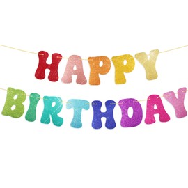 Rainbow Happy Birthday Banner Bright Colorful Glitter Multicolored Birthday Banner for Kids Girls Rainbow Birthday Decorations (Rainbow)