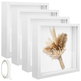 4 Pack 12x12 Shadow Box Frame, Wood Deep Large Shadow Box Display Case with Plexiglass Window, 3D Picture Frame for Memorabilia, Dried Flowers, DIY Craft, Wedding Memories Photos and Baby Items