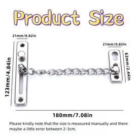 Door Security Chain Lock, Stainless Steel Anti-Theft Internal Front Door Safety Latch, Sliding Bolt Bolt Guard Safety Lock, Security Private Door Lock with 4 Screws for Home Apartment Hotel Bedroom