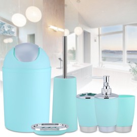 Bathroom Accessories Set Plastic Bathroom Sets with Toothbrush Cup, Toothbrush Holder Soap Dish Soap Dispenser Rubbish Bin Toilet Brush with Holder 6 Piece Green