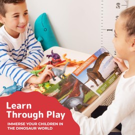 PREXTEX Dinosaur Toys for Kids 3-5 - 12 Dinosaurs Figurines and Dinosaur Book for Kids - Realistic Toy Dino Figures - Dino Toys with Educational Books for Boys and Girls