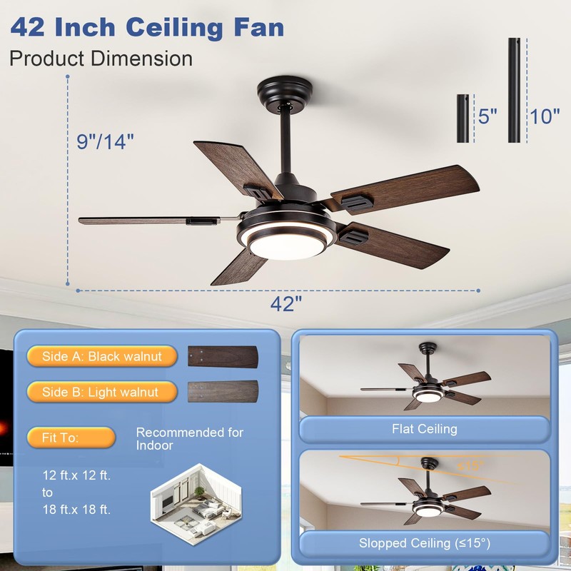 Depuley 42-Inch Ceiling Fan with Light: Walnut Ceiling Fans with