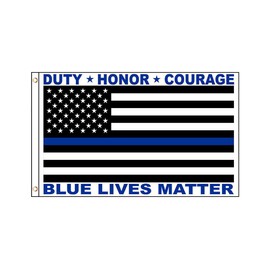 Trade Winds Duty Honor Courage Blue Lives Matter USA Thin Blue Line 100D Premium Quality Heavy Duty Fade Resistant Woven Poly Nylon 2x3 2'x3' Flag Banner Grommets