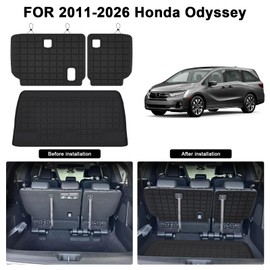 MJBYMAT Cargo Mat for 2011-2025 2026 Honda Odyssey & Backrest Mat,TPE All Weather Protection Car Trunk mat Covering The Backrest Accessories - Black
