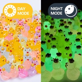 100 Pcs Glitter Mini Resin Ducks Colorful Tiny Small Plastic Ducks Figures to Hide Little Resin Duck Bulk for Miniature Landscape Aquarium Potted Dollhouse Fairy Garden Accessories Decorations