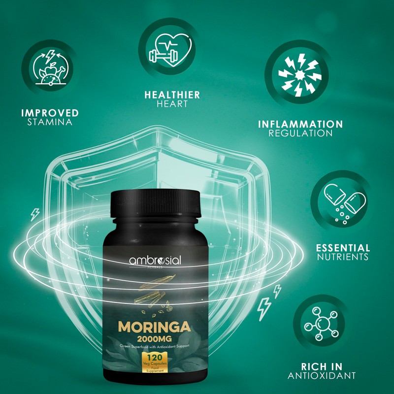 Ambrosial Premium Organic Moringa Capsules 2000MG - High Strength Antioxidant