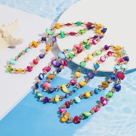 Firstmeet Long Knotted Shell Beaded Necklace Boho Glass Beads Handmade Necklace for Women(XL-1271-Mix)