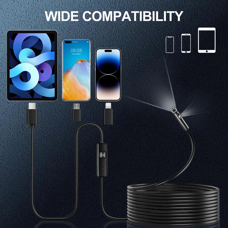 oolong Endoscope Inspection Camera,Illuminated Dual HD Lens,1920P HD IP67 Waterproof