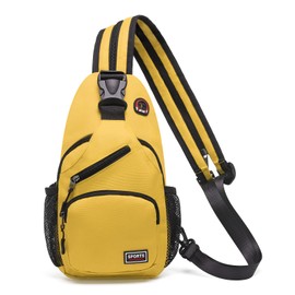 SUIKIHUM Convertible Sling Bag Crossbody Backpack, 12.9-Inch Pads Bags with Headphone Jack Shoulder Bag Casual Pack for Women Hiking Travel Cycling (Yellow)