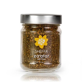 Sheffa Zaatar SALT Free Spice Blend Aromatic Hyssop Seasoning (3.5oz Glass Jar) Traditional Middle Eastern Zesty Zatar Mix of Thyme, Sumac and Sesame Seeds (z, zahtar, za’atar, zataar) Gluten Free