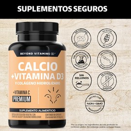 Beyond Vitamins | Calcio 1000 + Vitamina D3 | Potenciado con Colágeno Hidrolizado y Vitamina C | Caltrato 1000mg con Cápsula Vegana para todas las dietas (180 cápsulas)